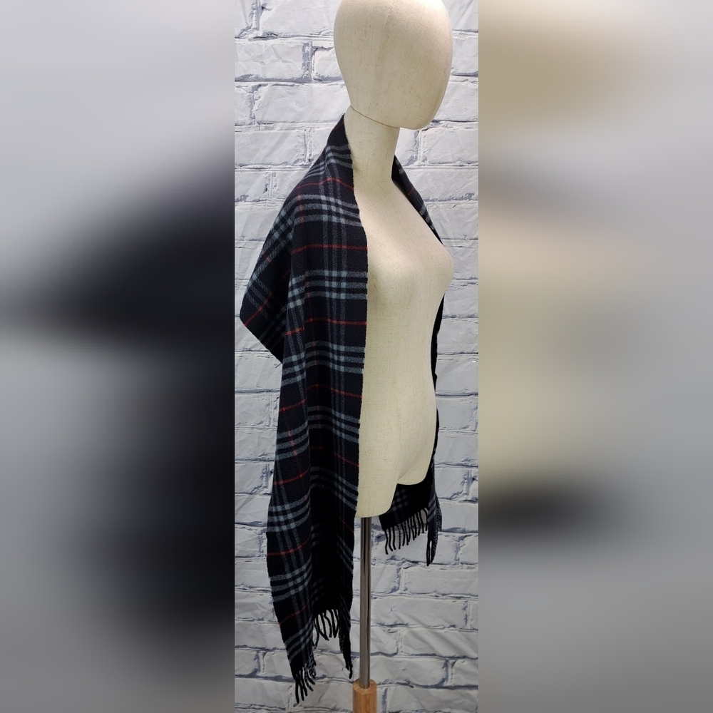 Burberry Vintage Scarf Nova Check 100% Cashmere Wool Scotland Navy Y2K 72" x 12" - Picture 10 of 13
